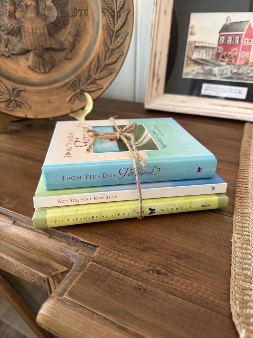 Decorative Stacked Books Set in Blue and Green – Tied Accent Bundle